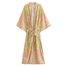 Load image into Gallery viewer, Black Floral Print ,Bohemian Kimono Robe ,Boho Bikini Cover-ups
