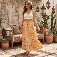 Load image into Gallery viewer, Olive Geometric Tiered Boho Maxi Skirt - Elastic Long Skirt

