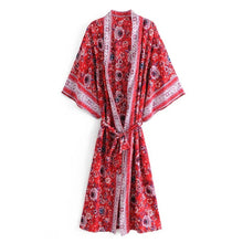 Load image into Gallery viewer, Boho Floral Kimono,Boho Robe Cover-up
