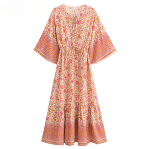 Pink Floral,Maxi Dress, Boho Dress Kaftan