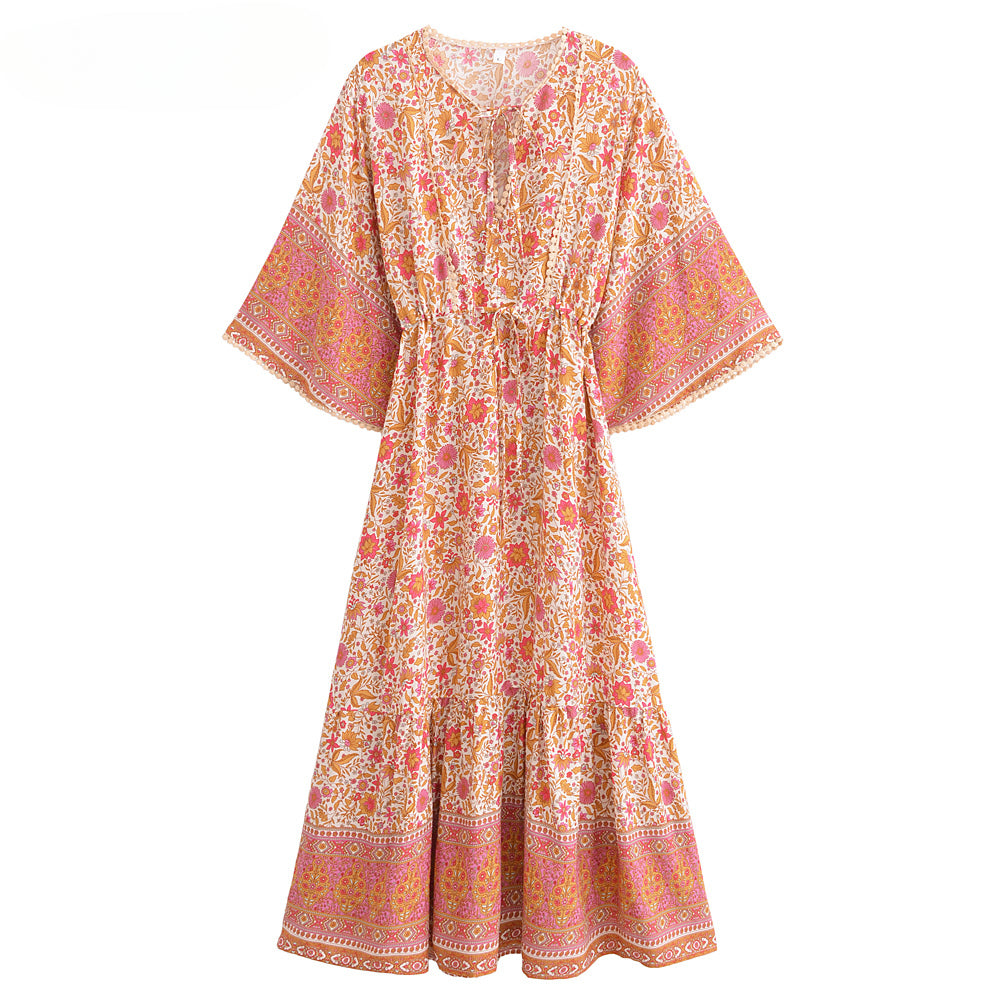 Pink Floral,Maxi Dress, Boho Dress Kaftan