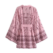 Load image into Gallery viewer, Pink Floral Print ,bohemian Robe,Boho Kimono
