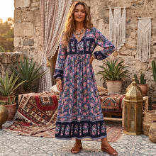 Load image into Gallery viewer, Peacock Green Floral ,Beach Bohemian Maxi Dress,Holiday Boho Dress
