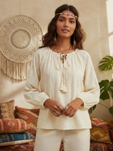 Load image into Gallery viewer, Daisy Floral Embroidery, Linen Cotton Shirts ,Boho Blusas
