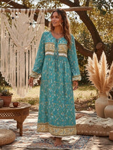 Load image into Gallery viewer, Multi Floral Print ,tie Neck ,Boho Maxi Dresses
