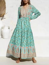 Load image into Gallery viewer, Bohemian Maxi Dresses ,Green Floral ,Summer Boho Dress
