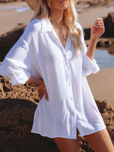 Bohemian Mini Dress,White Boho Shirt Dress