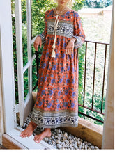 Load image into Gallery viewer, Bird Floral print，Bohemian Maxi dress，Boho sundress
