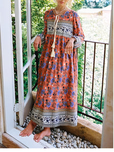 Bird Floral print，Bohemian Maxi dress，Boho sundress