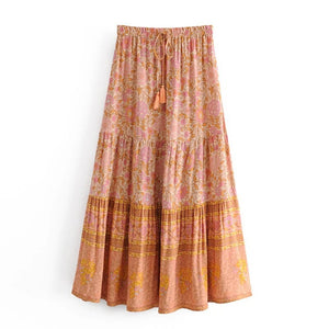 Pink Floral Printed ,Boho Skirt ,Maxi Skirt