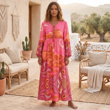Load image into Gallery viewer, Star and Moon Print Boho Dress,Bohemian Maxi Sundress
