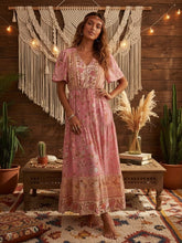 Load image into Gallery viewer, Pink Floral Print,Bohemian Maxi Dress,Boho Dress
