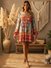Load image into Gallery viewer, The Meadow Boho Mini Dress - Mint &amp; Coral

