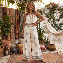 Load image into Gallery viewer, Purple Floral , Wide Leg Pants with Pockets ,Vacation Boho Pant
