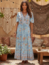 Load image into Gallery viewer, Blue Floral Print,Bohemian Maxi Dress, Boho Dress
