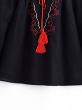 Load image into Gallery viewer, Retro Floral Embroidered, Linen Cotton Blouse ,Lace-up Boho Shirt
