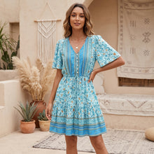 Load image into Gallery viewer, Floral Print ,Bohemian Mini Dress ,Boho Dress
