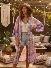 Load image into Gallery viewer, Boho Robe, Kimono Robe,Pink Floral Cardigan
