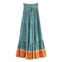 Load image into Gallery viewer, Turquoise Floral Tiered Bohemian Maxi Skirt - Summer Beach Skirt
