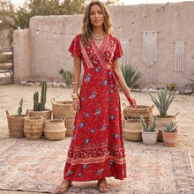 Load image into Gallery viewer, Floral Print ,Bohemian Maxi Dress,Boho Wrap Dress
