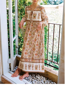 Kahaki Floral Print,Bohemian Maxi Dress,Boho Dress