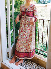 Load image into Gallery viewer, Multi Floral Print ,tie Neck ,Boho Maxi Dresses
