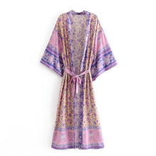 Load image into Gallery viewer, Boho Robe, Kimono Robe,Pink Floral Cardigan
