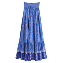 Load image into Gallery viewer, Turquoise Floral Tiered Bohemian Maxi Skirt - Summer Beach Skirt
