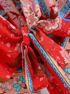 Peacock Floral Print,Short Kimono , Boho Cover-ups