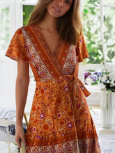 Load image into Gallery viewer, Pink Floral Print,Beach Mini Dress,Boho Dresses
