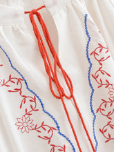 Load image into Gallery viewer, Retro Floral Embroidered, Linen Cotton Blouse ,Lace-up Boho Shirt
