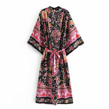Load image into Gallery viewer, Floral Horse Print ,boho Kimono ,Bohemian Robe
