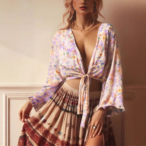 Wild Floral Print ,Short Kimono ,Bikini Cover-ups