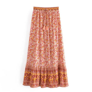Camel Floral Print,Bohemian skirt ,Boho Maxi Skirt