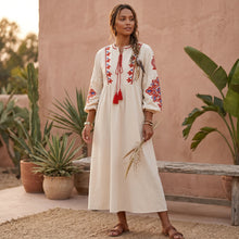 Load image into Gallery viewer, Floral Emberoidery ,Bohemian Maxi Dress ,Linen Cotton Dress
