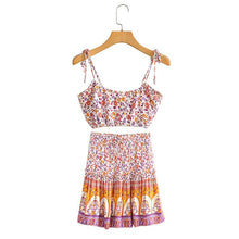 Load image into Gallery viewer, Pink Floral,Mini Skirts and Tops,Boho Sets
