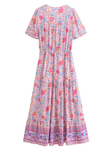 Maxi Dress, Boho Dress,Pink Floral Print