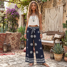 Load image into Gallery viewer, Purple Floral , Wide Leg Pants with Pockets ,Vacation Boho Pant
