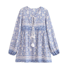 Load image into Gallery viewer, Women's Boho Floral V-Neck Mini Dress with Tassel Ties
