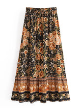 Load image into Gallery viewer, Black Floral Print，Bohemian Skirt，Boho Maxi Skirt
