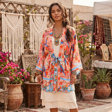 Load image into Gallery viewer, Floral Print ,Bohemian Kimono Robe ,Boho Bikini Cover-ups
