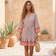 Load image into Gallery viewer, Geometry Print ,Bohemian Mini Dress,Boho Dress
