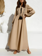 Load image into Gallery viewer, Retro Floral Emberoidery ,Lantern Sleeve Maxi Dress, Boho Dress
