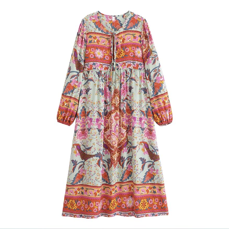 Peacock Floral Print, Bohemian Maxi Dress ,Boho Dress