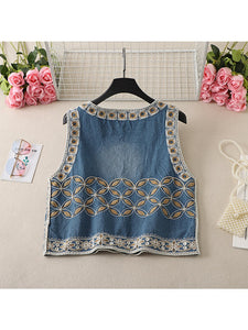 Denim Embroidery ,Suspender Vest ,Sequin Vest Waistcoat