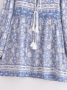 Mini Dress, Boho dress, Porcelain Floral Print
