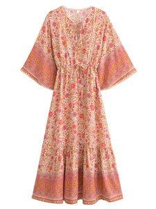 Pink Floral,Maxi Dress, Boho Dress Kaftan