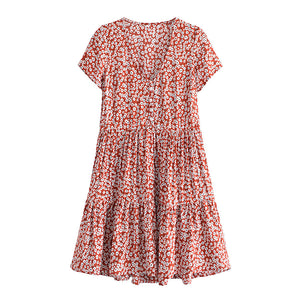 Leopard Floral Print  ,Bohemian Mini Dress,Boho Dresses