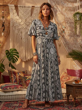 Load image into Gallery viewer, Blue Floral Print,Bohemian Maxi Dress, Boho Dress
