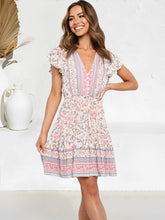 Load image into Gallery viewer, Floral Print ,Bohemian Mini Dress ,Boho Dress

